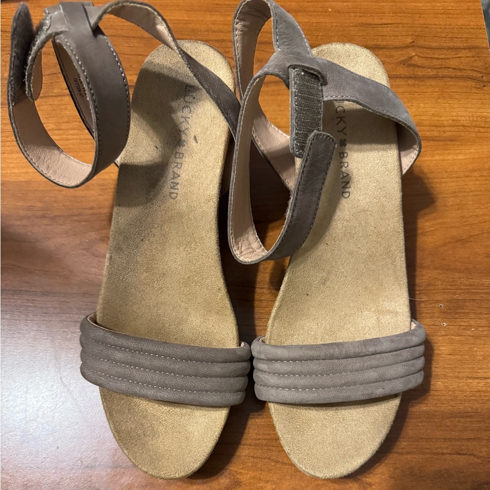 Lucky Brand Taupe Strappy Ankle Sandals